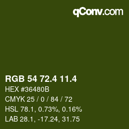 カラーコード: RGB 54 72.4 11.4 | qconv.com