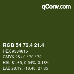 カラーコード: RGB 54 72.4 21.4 | qconv.com