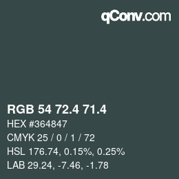 カラーコード: RGB 54 72.4 71.4 | qconv.com