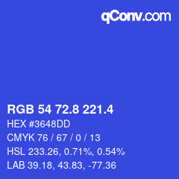 カラーコード: RGB 54 72.8 221.4 | qconv.com