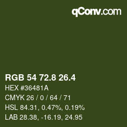 カラーコード: RGB 54 72.8 26.4 | qconv.com