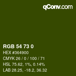 颜色代码: RGB 54 73 0 | qconv.com