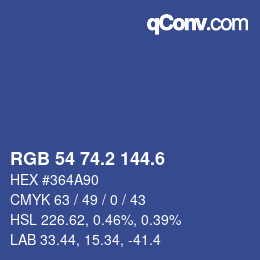 カラーコード: RGB 54 74.2 144.6 | qconv.com
