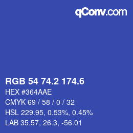 カラーコード: RGB 54 74.2 174.6 | qconv.com