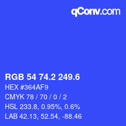 カラーコード: RGB 54 74.2 249.6 | qconv.com