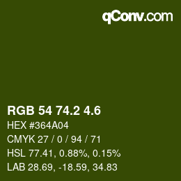 カラーコード: RGB 54 74.2 4.6 | qconv.com