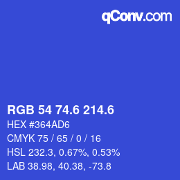 カラーコード: RGB 54 74.6 214.6 | qconv.com