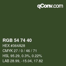 カラーコード: RGB 54 74 40 | qconv.com