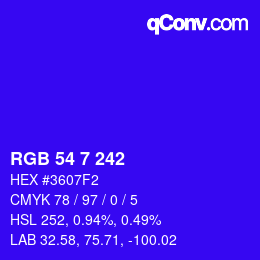 Color code: RGB 54 7 242 | qconv.com