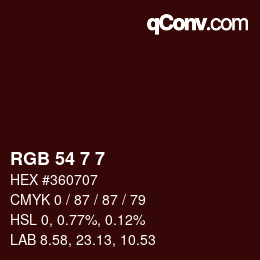 Farbcode: RGB 54 7 7 | qconv.com