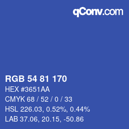 Color code: RGB 54 81 170 | qconv.com