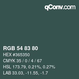Color code: RGB 54 83 80 | qconv.com