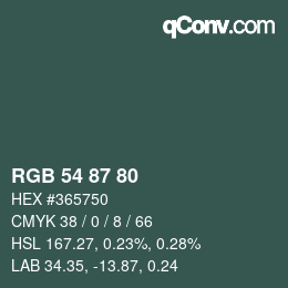 Color code: RGB 54 87 80 | qconv.com