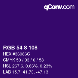 カラーコード: RGB 54 8 108 | qconv.com