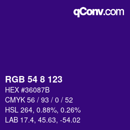 カラーコード: RGB 54 8 123 | qconv.com