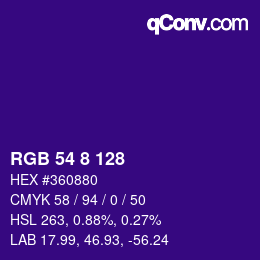 カラーコード: RGB 54 8 128 | qconv.com