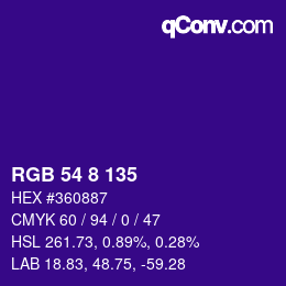 颜色代码: RGB 54 8 135 | qconv.com