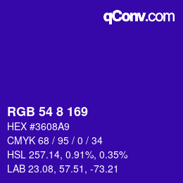 Color code: RGB 54 8 169 | qconv.com