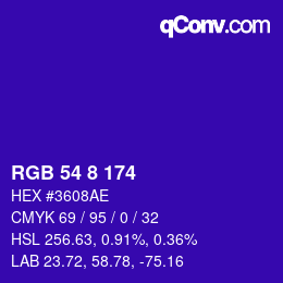 Color code: RGB 54 8 174 | qconv.com