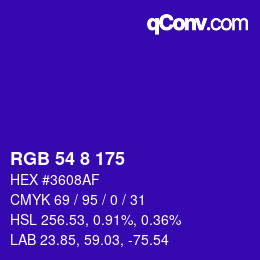 Color code: RGB 54 8 175 | qconv.com