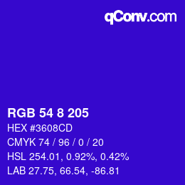 カラーコード: RGB 54 8 205 | qconv.com