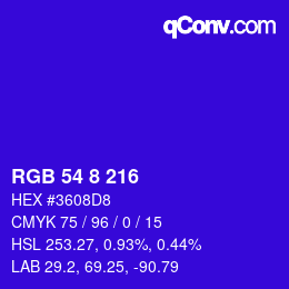 Color code: RGB 54 8 216 | qconv.com