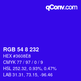 カラーコード: RGB 54 8 232 | qconv.com
