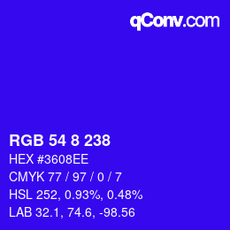 Color code: RGB 54 8 238 | qconv.com