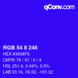 Color code: RGB 54 8 246 | qconv.com