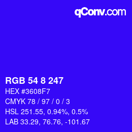 Color code: RGB 54 8 247 | qconv.com
