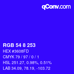 颜色代码: RGB 54 8 253 | qconv.com