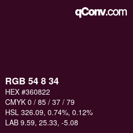 颜色代码: RGB 54 8 34 | qconv.com