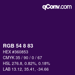 Color code: RGB 54 8 83 | qconv.com