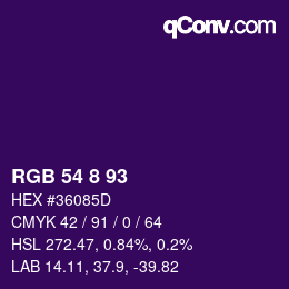 カラーコード: RGB 54 8 93 | qconv.com