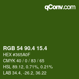 カラーコード: RGB 54 90.4 15.4 | qconv.com