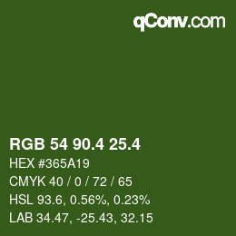 カラーコード: RGB 54 90.4 25.4 | qconv.com