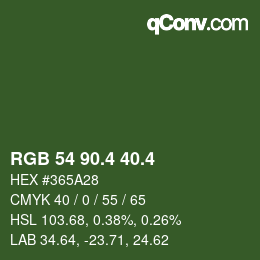 カラーコード: RGB 54 90.4 40.4 | qconv.com