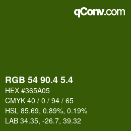 カラーコード: RGB 54 90.4 5.4 | qconv.com