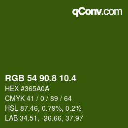 カラーコード: RGB 54 90.8 10.4 | qconv.com