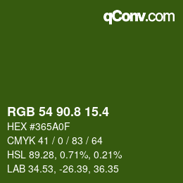 カラーコード: RGB 54 90.8 15.4 | qconv.com