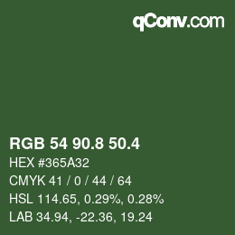 カラーコード: RGB 54 90.8 50.4 | qconv.com