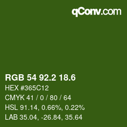 カラーコード: RGB 54 92.2 18.6 | qconv.com