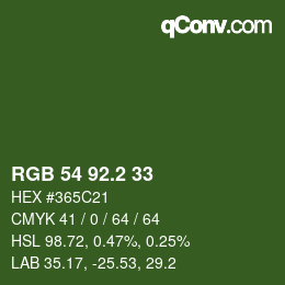 カラーコード: RGB 54 92.2 33 | qconv.com
