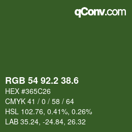 カラーコード: RGB 54 92.2 38.6 | qconv.com