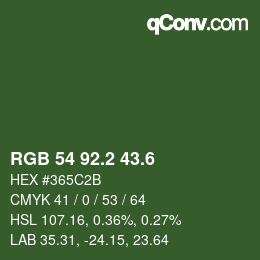 カラーコード: RGB 54 92.2 43.6 | qconv.com