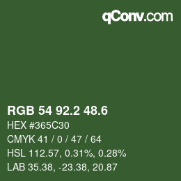 カラーコード: RGB 54 92.2 48.6 | qconv.com