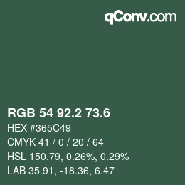 カラーコード: RGB 54 92.2 73.6 | qconv.com