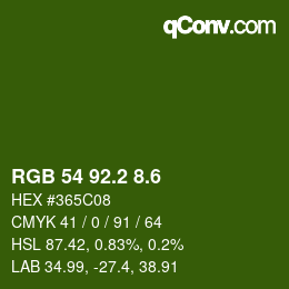 カラーコード: RGB 54 92.2 8.6 | qconv.com
