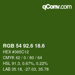 カラーコード: RGB 54 92.6 18.6 | qconv.com