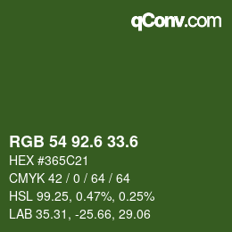 カラーコード: RGB 54 92.6 33.6 | qconv.com